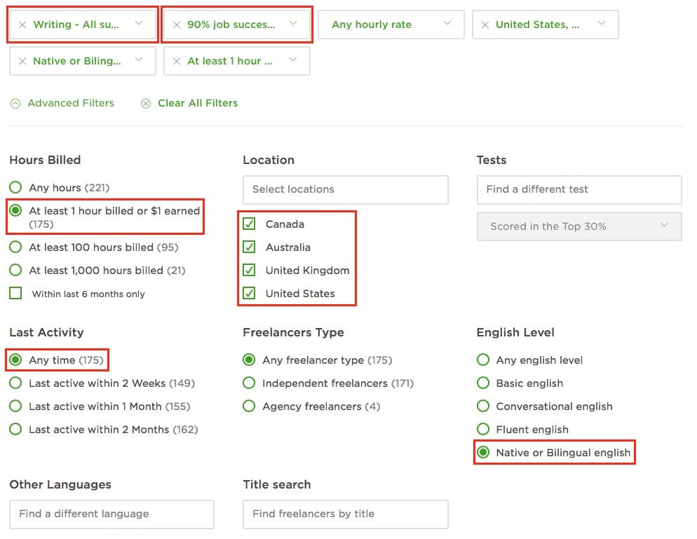 Upwork Freelancer Specifications